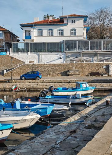 Sunset panorama of the port of Sozopol, Bulgaria
