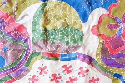 abstract colour floral ornament on gray silk batik