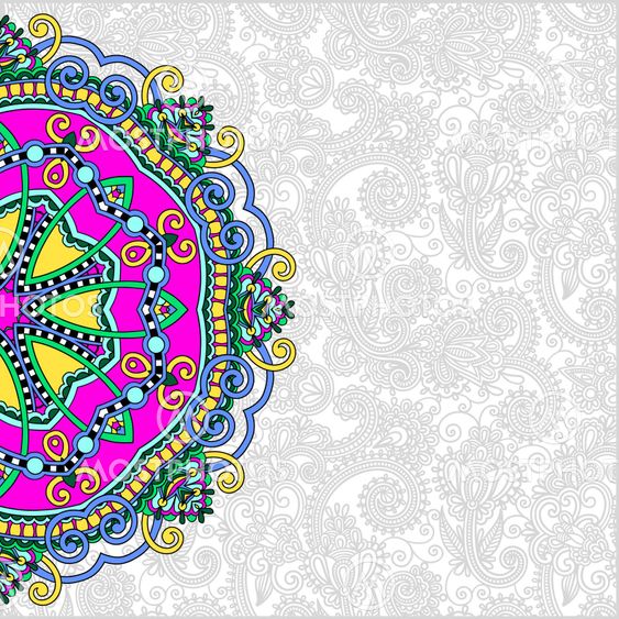 floral round pattern in ukrainian oriental ethnic style for your greeting card or invitation, template frame design for card, vintage lace doily
