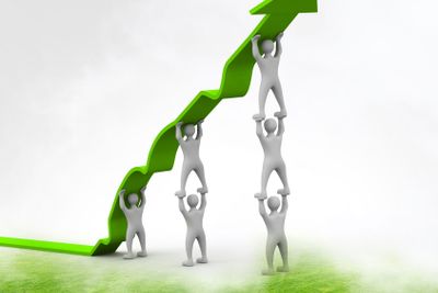 People pushing up the arrow