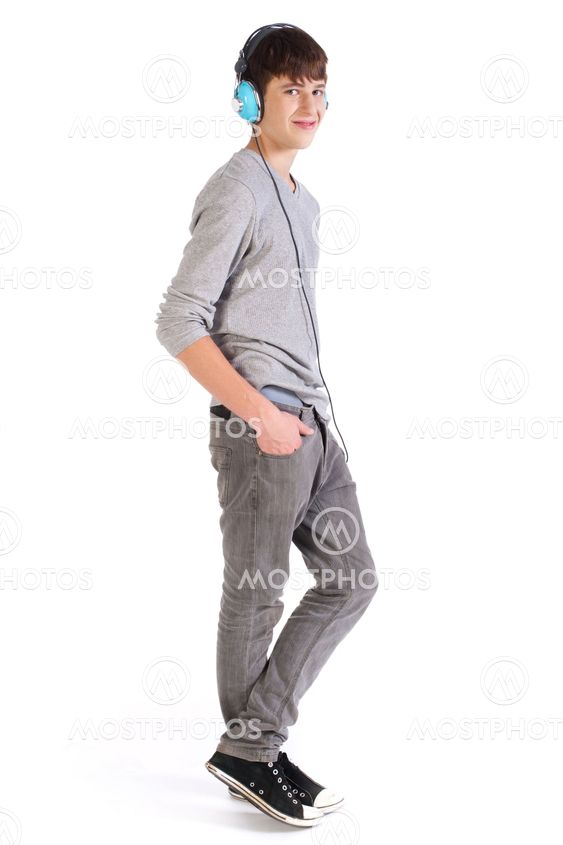 Teenager with headphones listening to music