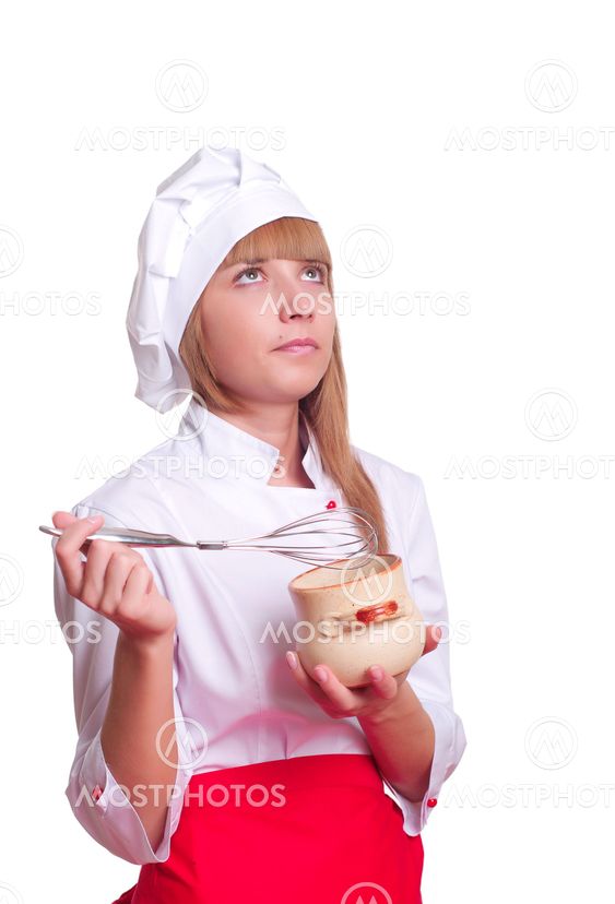 Attractive cook woman a over white background