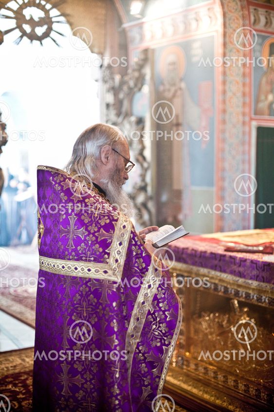 MOSCOW - MARCH 14: Orthodox liturgy with bishop Mercury in High Monastery of St Peter in Moscow on March 14, 2010 in Moscow