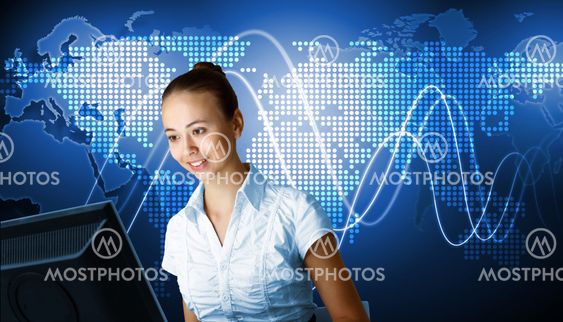 Young woman in business wear and headset