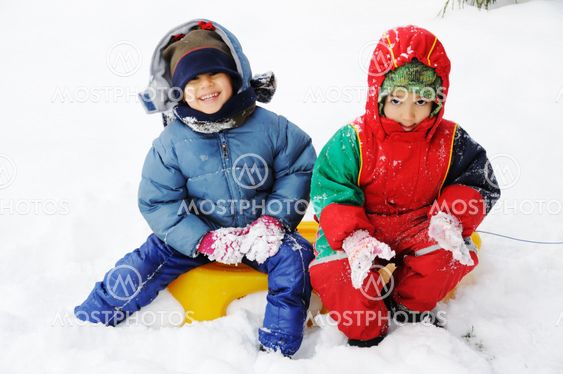 Happy children in snow