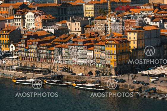 Ribeira at Duoro river in old downtown Porto, Portugal.