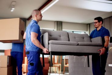 Skilled Mover Arranging Furniture in Cozy Living Room