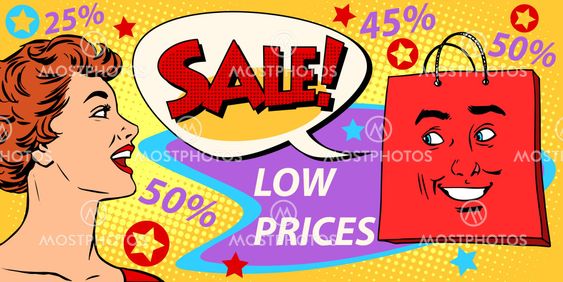 Sales discounts poster style girl and products
