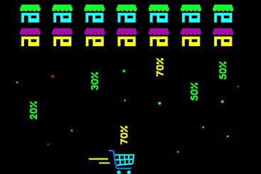 Cyber monday sale banner as retro arcade video game....