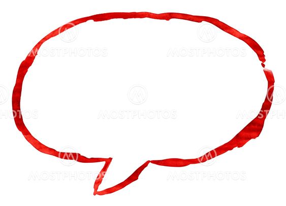 Red ellipse speech bubble icon with watercolor paint texture isolated on white background.