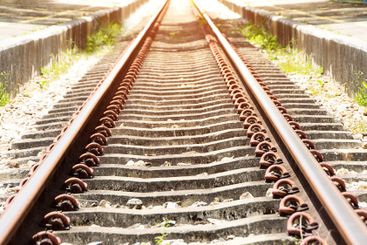 Empty Straight Two-Way Railways At Summer Sunny Day,...