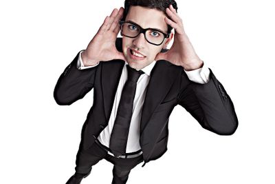 Woried nerd businessman