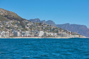 City, ocean and beach with landscape view for sea, coast...