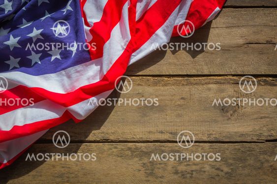 American flag on wood background
