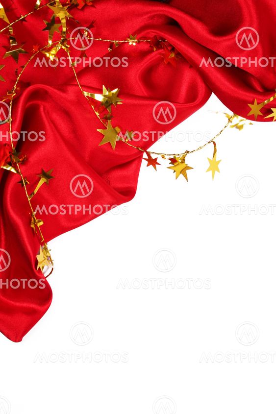 Smooth Red Silk with golden stars as holiday background