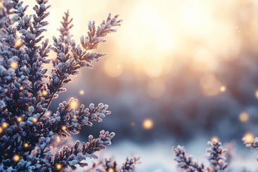 Frosted Branches Glow in Soft Winter Light During a...