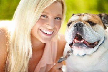Companion, pet and portrait of woman with dog outdoor in...