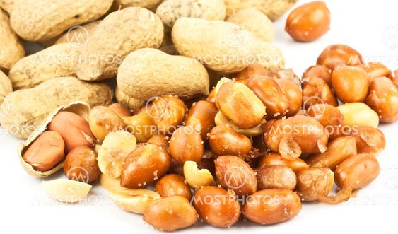 the nuts, peanuts coat the salt on a white background