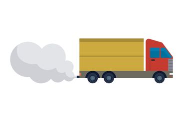 Yellow Delivery Truck Emitting Smoke Environmental...