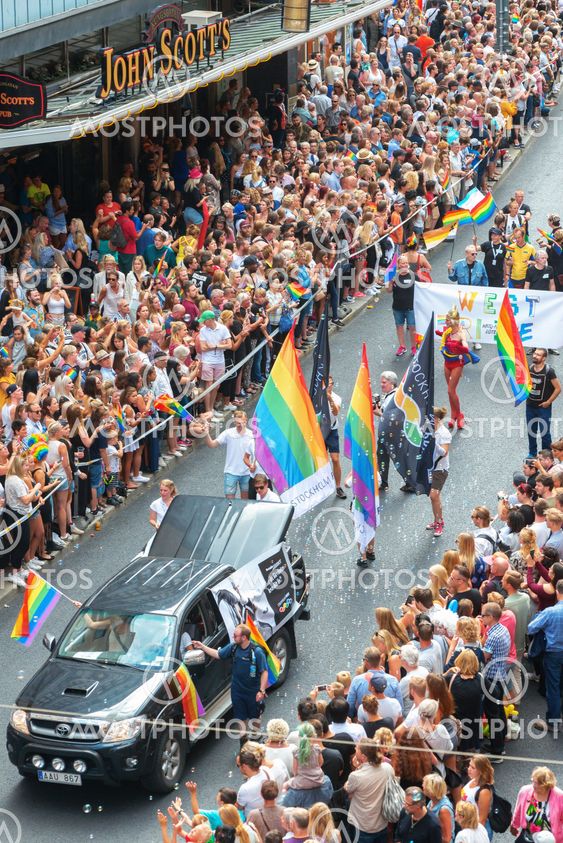 Pride parade in Stockholm and the parade going at...