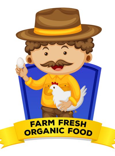 Occupation wordcard with farm fresh organic food