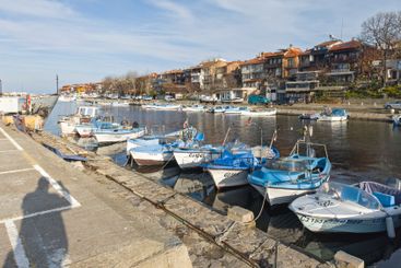 Sunset panorama of the port of Sozopol, Bulgaria