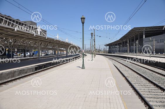 Empty passenger platforms of central railway station.