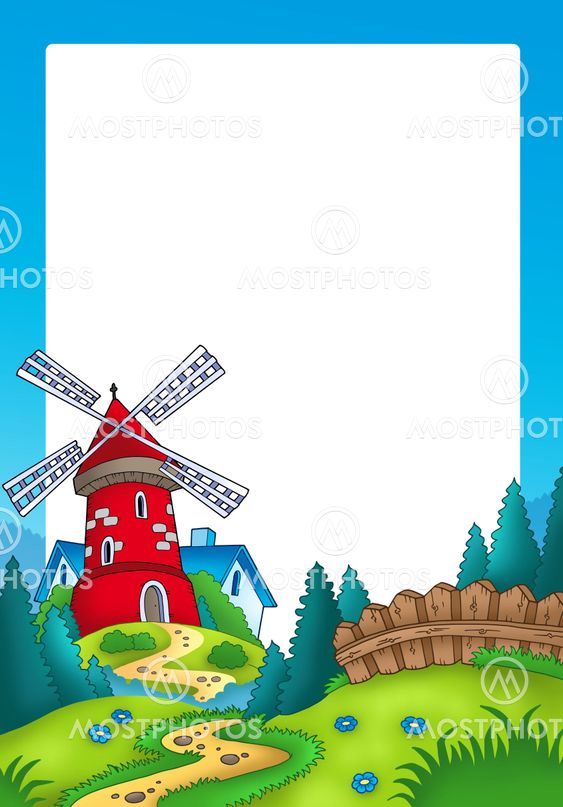 Frame with landscape and red mill