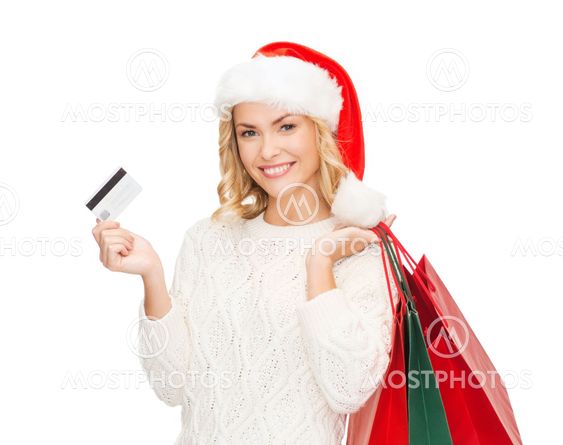 woman with shopping bags and credit card