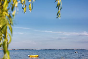 Ocean, water and tourism with boat, blue sky or trees...