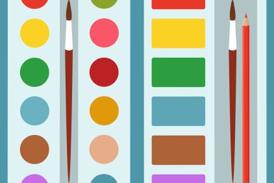 Painting Colorful Palette with Tassel and Pencil