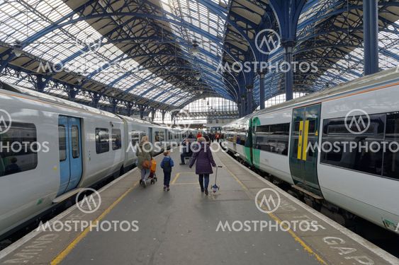 People leaving the train in the train station in...