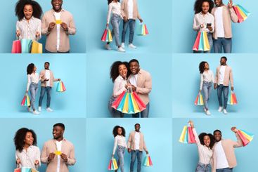 Couple enjoying shopping together during a sale with...