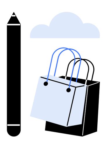 E-commerce design concept with shopping bags, pencil,...