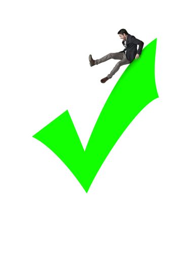 Man, check mark and professional in studio for business,...