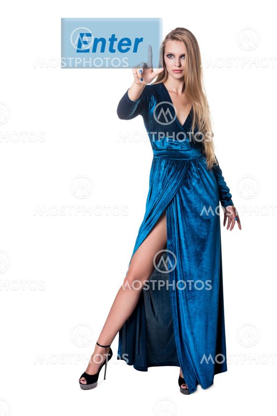 Business woman pressing on a flow of buttons