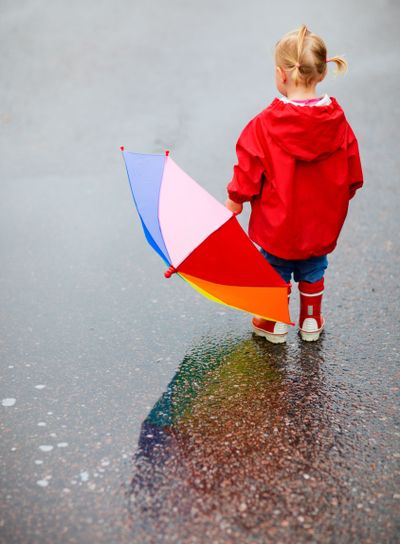 Toddler girl outdoors at rainy day