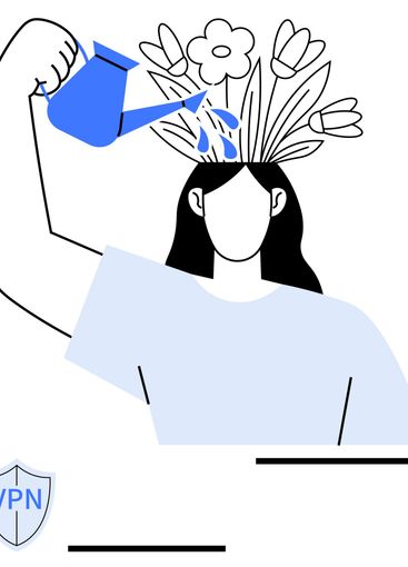 Woman nurturing mental growth with flowers blooming from...