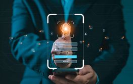 Thumbs up with virtual fingerprint to scan biometric...