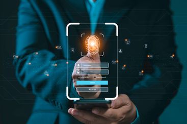 Thumbs up with virtual fingerprint to scan biometric...