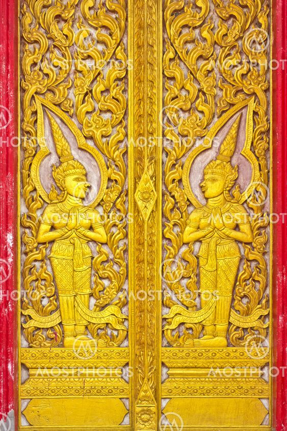 Gloden thai art wooden door
