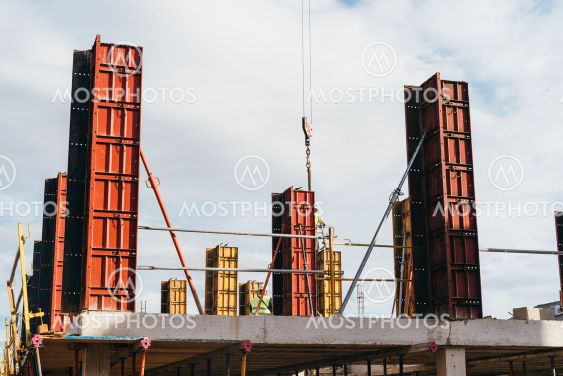 Formwork pillars ready for concrete pouring in...