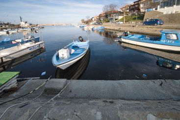 Sunset panorama of the port of Sozopol, Bulgaria