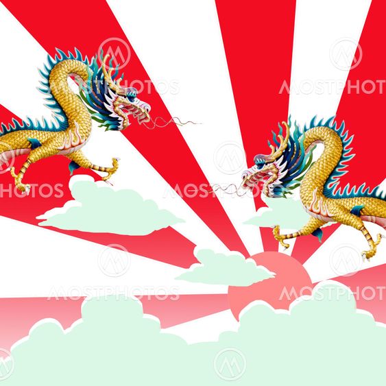 Dragon flying with sunset