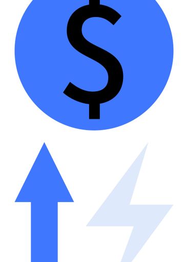 Dollar sign in a blue circle with an upward arrow and...