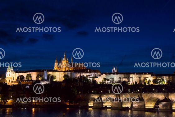 Pargue at dusk, view of the Charles Bridge and Prague...