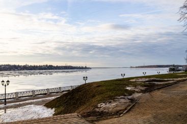 river embankment in Kostroma in winter evening