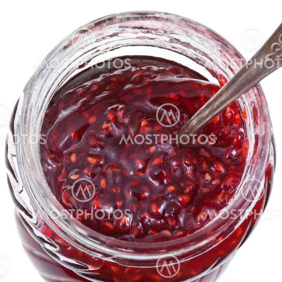 top view of jar of raspberry jam