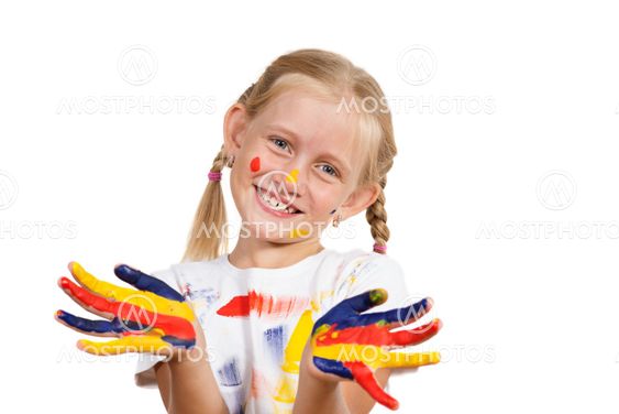 girl with painted hands