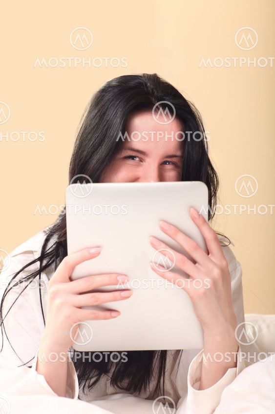 Pretty Woman Using New Technology to Read